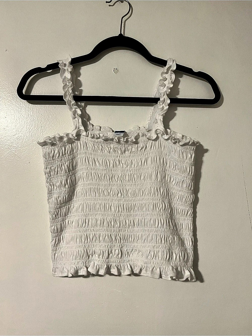 Old Navy Smocked Ruffle Cropped Tank Top in White Size Small